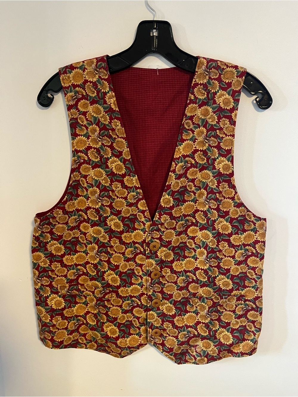 Vintage Sunflower Print Women's Vest - Red & Gold Size M